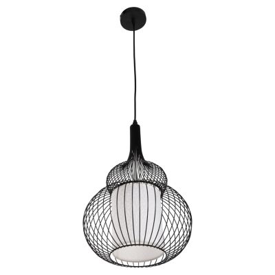 CEILING PENDANT LAMP HM4185 BLACK METAL-WHITE CLOTH Φ30x115H cm.