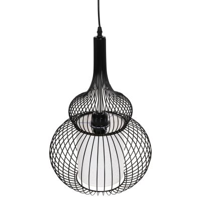 CEILING PENDANT LAMP HM4185 BLACK METAL-WHITE CLOTH Φ30x115H cm.