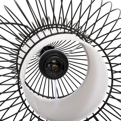 CEILING PENDANT LAMP HM4185 BLACK METAL-WHITE CLOTH Φ30x115H cm.