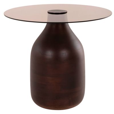 СТРАНИЧНИ МАСИ 2БР. ПРОМЕНЯЕМИ HM9668 МАНГОВО ДЪРВО В КАФЯВ СТЪКЛЕН ПЛОТ Φ55x49,5H & Φ40x36,5H cm.