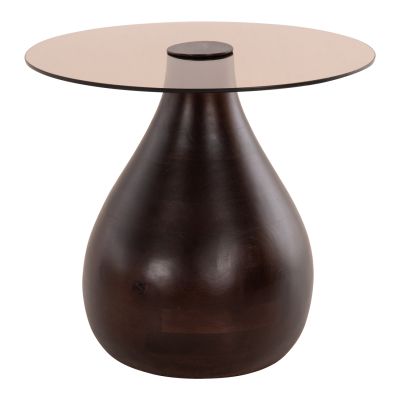 СТРАНИЧНИ МАСИ 2БР. ПРОМЕНЯЕМИ HM9668 МАНГОВО ДЪРВО В КАФЯВ СТЪКЛЕН ПЛОТ Φ55x49,5H & Φ40x36,5H cm.