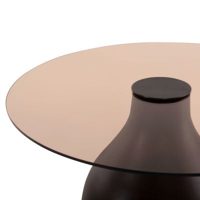 СТРАНИЧНИ МАСИ 2БР. ПРОМЕНЯЕМИ HM9668 МАНГОВО ДЪРВО В КАФЯВ СТЪКЛЕН ПЛОТ Φ55x49,5H & Φ40x36,5H cm.