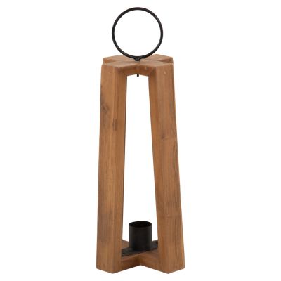 LANTERNS FOR CANDLES WITH RING HANDLES HM4276 TEAK WOOD IN NATURAL 24x24x50-61H cm.