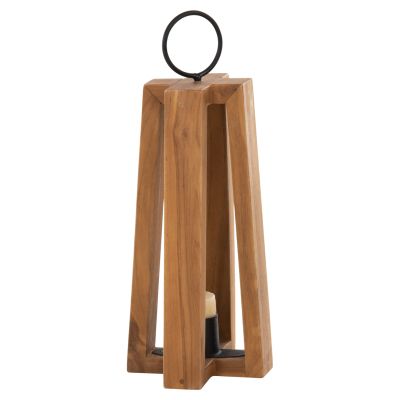 LANTERNS FOR CANDLES WITH RING HANDLES HM4276 TEAK WOOD IN NATURAL 24x24x50-61H cm.