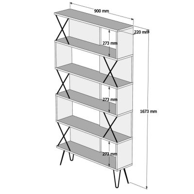 BOOKCASE MELAMINE HM9496.01 NATURAL OAK COLOR-BLACK METALLIC LEGS 90x22x167.3Hcm.