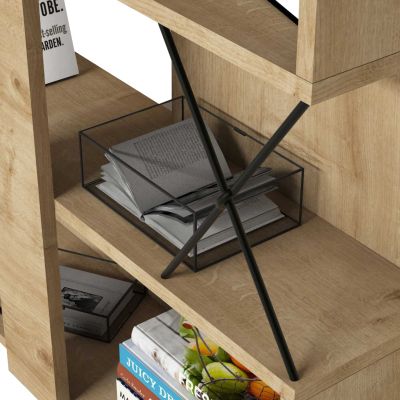 BOOKCASE MELAMINE HM9496.01 NATURAL OAK COLOR-BLACK METALLIC LEGS 90x22x167.3Hcm.