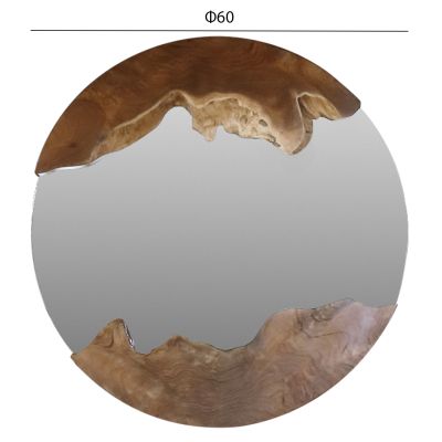 MIRROR HM99360 ROUND SOLID TEAK NATURAL COLOR Φ60x5