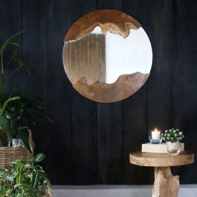 MIRROR HM99360 ROUND SOLID TEAK NATURAL COLOR Φ60x5