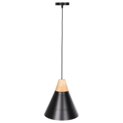 CEILING PENDANT LUMINAIRE HM4148 BLACK METAL CAP-WOOD DETAIL Φ22x115Hcm.