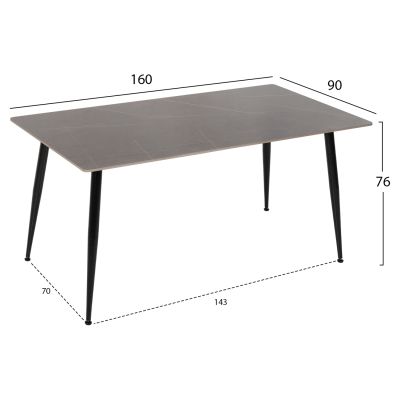 DINING TABLE TOM HM8588.01 SINTERED STONE TABLETOP IN GREY MARBLE LOOK-BLACK METAL LEGS 160x90x76Hcm.