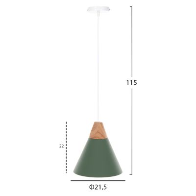 CEILING PENDANT LAMP HM4152 GREEN METAL CAP Φ21,5x115Hcm.