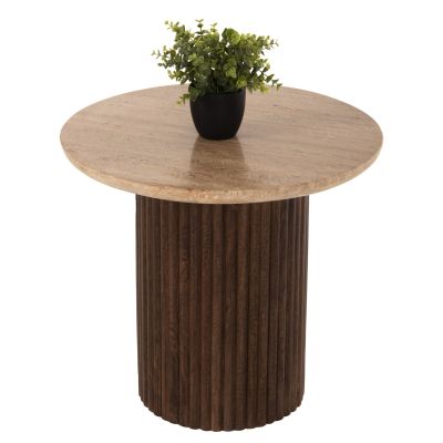 ХОЛНА МАСА КРЪГЛА GLADYS HM9714 МАНГОВО ДЪРВО МАСИВ-БЯЛ ТРАВЕРТИН Φ55x50Hсм.