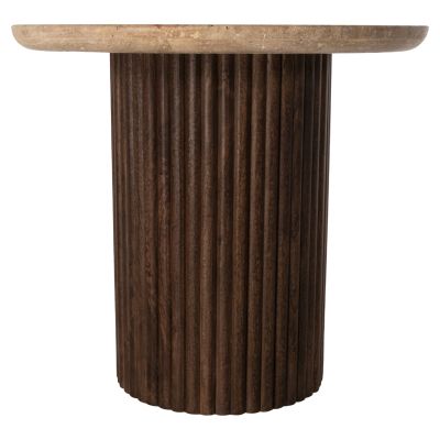 ХОЛНА МАСА КРЪГЛА GLADYS HM9714 МАНГОВО ДЪРВО МАСИВ-БЯЛ ТРАВЕРТИН Φ55x50Hсм.