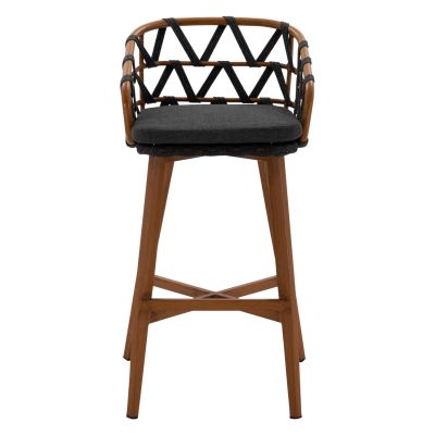 BAR STOOL RICKO HM5781.11 BROWN ALUMINUM FRAME--DARK GREY STRAP ROPE 56x59x102Hcm.