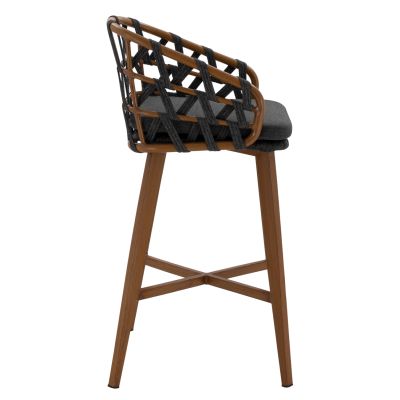 BAR STOOL RICKO HM5781.11 BROWN ALUMINUM FRAME--DARK GREY STRAP ROPE 56x59x102Hcm.