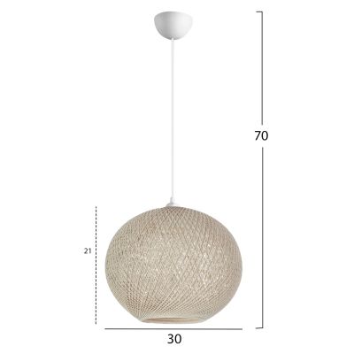 PENDANT CEILING LAMP HM7625.02 ECRU SLIGHTLY OVAL-SHAPED SPHERE, KNITTED ROPE, INDOORS
