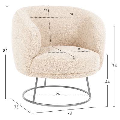 ARMCHAIR ARIEN HM8403.23 BOUCLE FABRIC IN WHITE-SILVER METAL BASE 78x75x84Hcm.