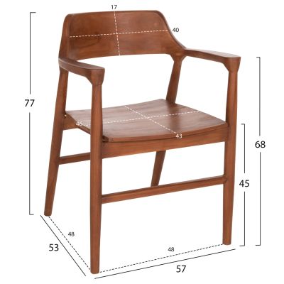 ТРАПЕЗНО КРЕСЛО NIONI HM9476.01 ТИКОВО ДЪРВО В ЦВЯТ ОРЕХ 57x53x77Hсм.