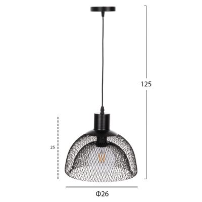 CEILING PENDANT LAMP HM4101 BLACK METAL MESH CAP Φ26x125Hcm.