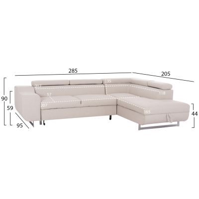 CORNER SOFA-BED WITH STORAGE SPACE ENCORE HM3301.03R BEIGE FABRIC 285x205x90Hcm.