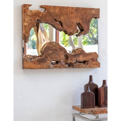 MIRROR HM9361 SQUARE SOLID TEAK NATURAL COLOR 62X62X5