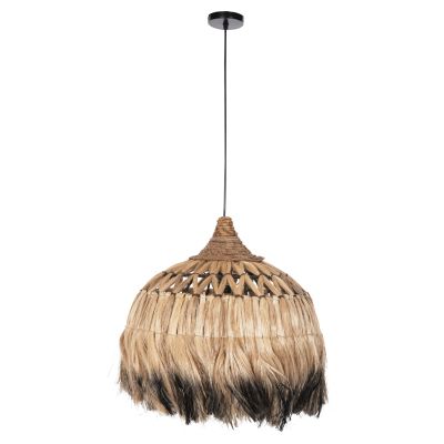 CEILING PENDANT WITH ABACA FIBER CAP IN NATURAL AND BLACK COLOR Φ52x52-120Hcm.HM7761