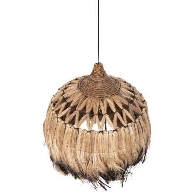 CEILING PENDANT WITH ABACA FIBER CAP IN NATURAL AND BLACK COLOR Φ52x52-120Hcm.HM7761