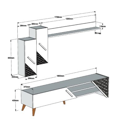 ТЕЛЕВИЗОР КОМБО МЕБЕЛ HM9514.01 МЕЛАМИН В ЦВЯТ НАТУРАЛЕН ДЪБ 180x37x40Hcm