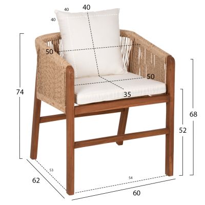 КРЕСЛО ТИКОВО ДЪРВО ВЪЖЕТА ВЪЗГЛАВНИЦИ HM9455.01 60x62x74-88 см.