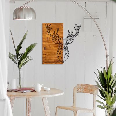 ДЪРВЕНА ДЕКОРАЦИЯ ЗА СТЕНА С МЕТАЛЕН ЕЛЕН HM7332 56Χ3Χ58 см.