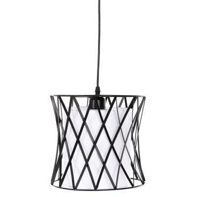 CEILING PENDANT LUMINAIRE HM4106 BLACK METAL-WHITE SYNTHETIC FABRIC Φ25x120Hcm.