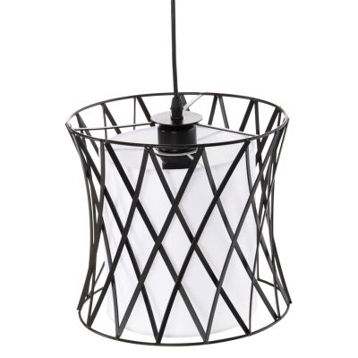 CEILING PENDANT LUMINAIRE HM4106 BLACK METAL-WHITE SYNTHETIC FABRIC Φ25x120Hcm.