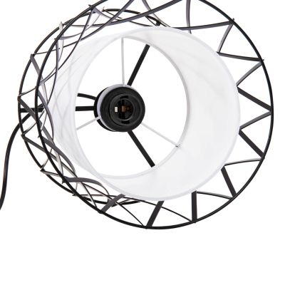 CEILING PENDANT LUMINAIRE HM4106 BLACK METAL-WHITE SYNTHETIC FABRIC Φ25x120Hcm.