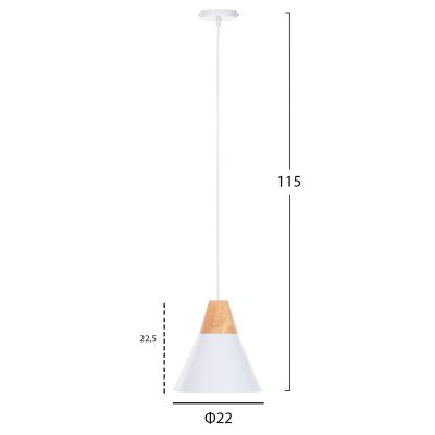 CEILING PENDANT LUMINAIRE HM4149 WHITE METAL CAP-WOOD DETAIL Φ22x115Hcm.