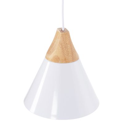 CEILING PENDANT LUMINAIRE HM4149 WHITE METAL CAP-WOOD DETAIL Φ22x115Hcm.