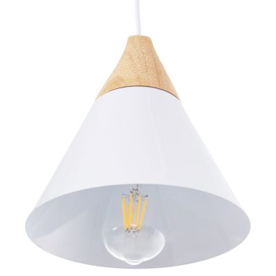 CEILING PENDANT LUMINAIRE HM4149 WHITE METAL CAP-WOOD DETAIL Φ22x115Hcm.