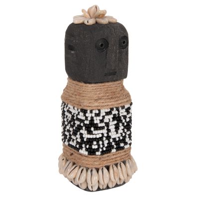 TABLE STATUETTE SUMBA HM4311 MADE OF BLACK PARAS STONE-BEADS-SEAGRASS ROPE 7x7x17Hcm.