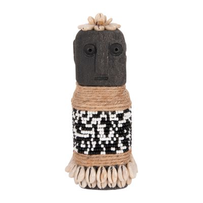 TABLE STATUETTE SUMBA HM4311 MADE OF BLACK PARAS STONE-BEADS-SEAGRASS ROPE 7x7x17Hcm.