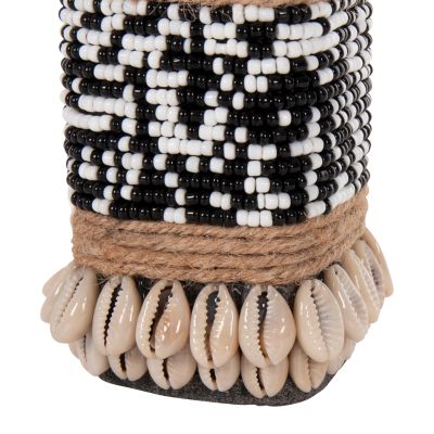 TABLE STATUETTE SUMBA HM4311 MADE OF BLACK PARAS STONE-BEADS-SEAGRASS ROPE 7x7x17Hcm.