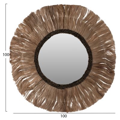 MIRROR ROUND WITH ABACA FIBERS FRAME NATURAL-BLACK COLOR Φ100cm.HM7748