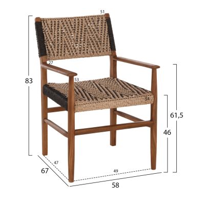 ТРАПЕЗНО КРЕСЛО ТИКОВО ДЪРВО СИНТЕТИЧНО ВЪЖЕ 57x66x86Hcm.HM9383.01