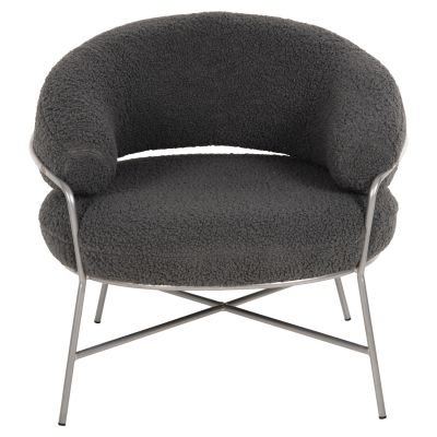 ARMCHAIR TRUDI HM8639.21 GREY BOUCLE FABRIC AND SILVER METAL FRAME 84x79x76Hcm.
