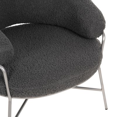 ARMCHAIR TRUDI HM8639.21 GREY BOUCLE FABRIC AND SILVER METAL FRAME 84x79x76Hcm.