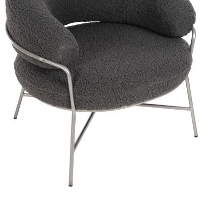 ARMCHAIR TRUDI HM8639.21 GREY BOUCLE FABRIC AND SILVER METAL FRAME 84x79x76Hcm.
