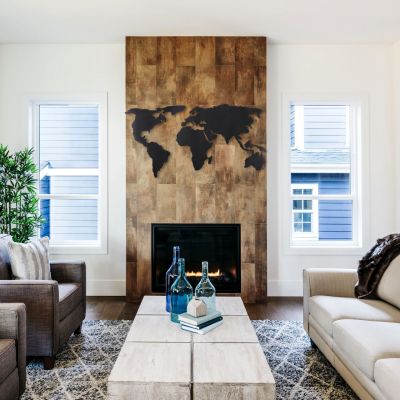 100% METALLIC BLACK WALL DECORATION WORLD MAP HM7209 60Χ120 cm.