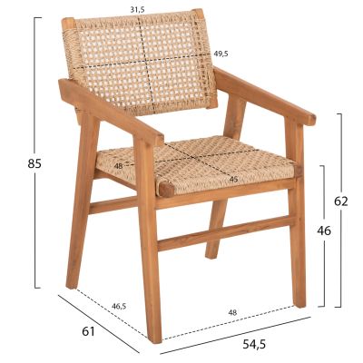 ТРАПЕЗНО КРЕСЛО BJORN HM9403.11 ТИКОВО ДЪРВО МАСИВ-ВЪЖЕ 54,5x61x85Hcm.
