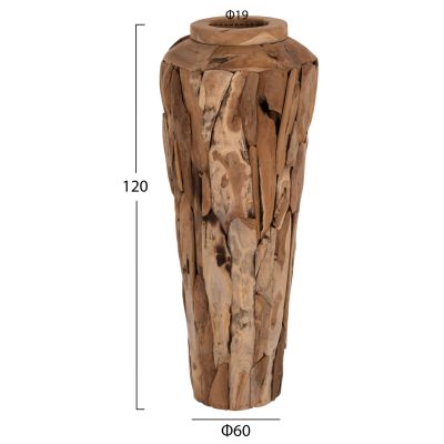ДЕКОРАТИВНА ПОДОВА ВАЗА ZENIA ΗΜ7921 РЕЦИКЛИРАНИ ПАРЧЕТА ТИКОВО ДЪРВО В ЕСТЕСТВЕН ЦВЯТ Φ60x120Hcm.
