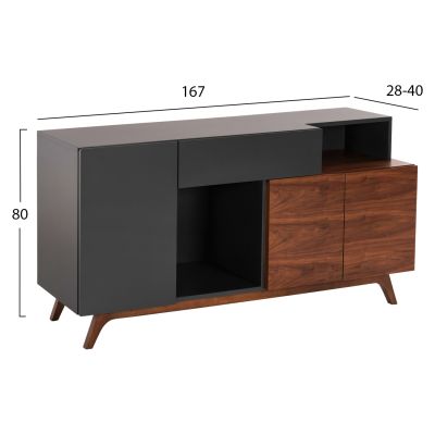 БЮФЕТ PREDA HM9747 МДФ С ФУРНИР ОРЕХ И ТЪМНО СИВ ЦВЯТ 167x28-40x80Hcm.