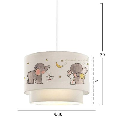 PENDANT CEILING LAMP BALOO HM7572.01 KIDS’ ROOM DOUBLE DRUM SHADE WITH ELEPHANT FIGURES- WHITE