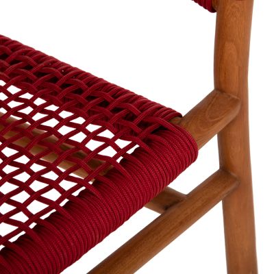 ТРАПЕЗНО КРЕСЛО IRVING HM9797 ТИКОВО ДЪРВО В ЕСТЕСТВЕН ЦВЯТ И БОРДОВО ЧЕРВЕНО ВЪЖЕ 60x55x75Hcm.